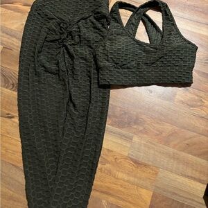 Dark Green Textured Activewear Set